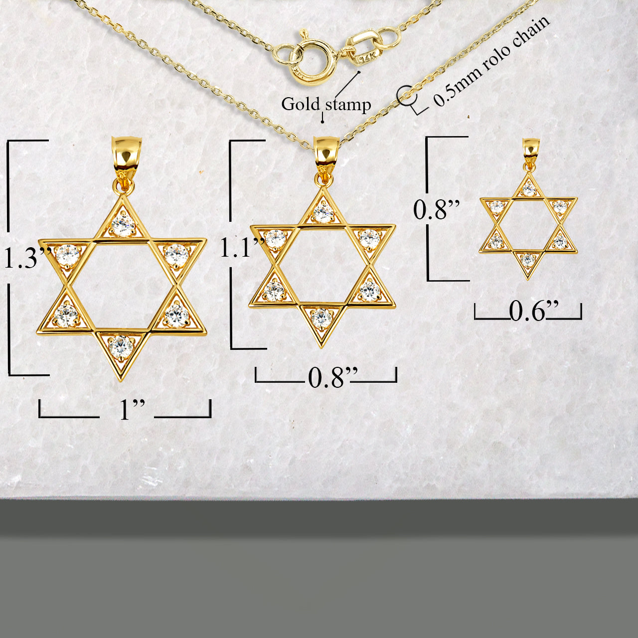 14K Gold Lab-Grown Diamond Jewish Star of David Pendant Necklace, view 4