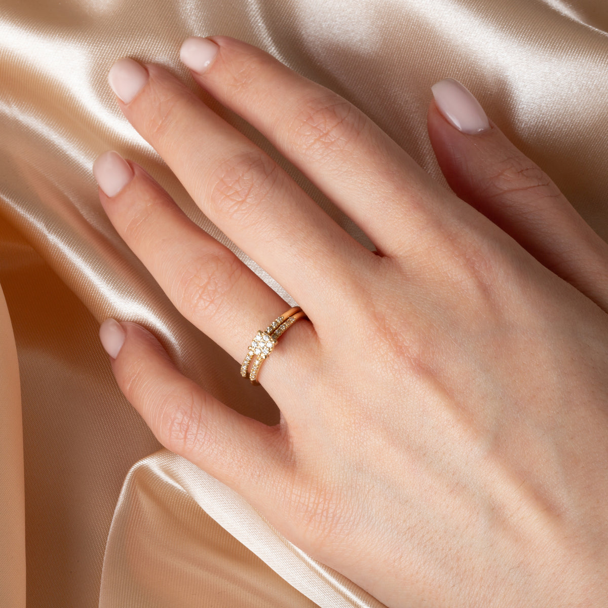 14K Gold Lab-Grown Diamond Pavé Set Wedding Band Ring Set, view 2