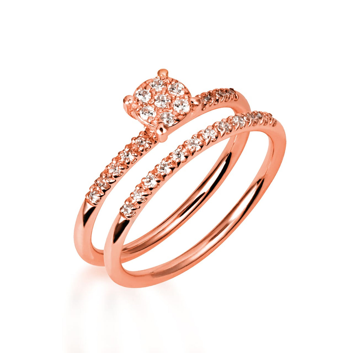 14K Gold Lab-Grown Diamond Pavé Set Wedding Band Ring Set, view 11