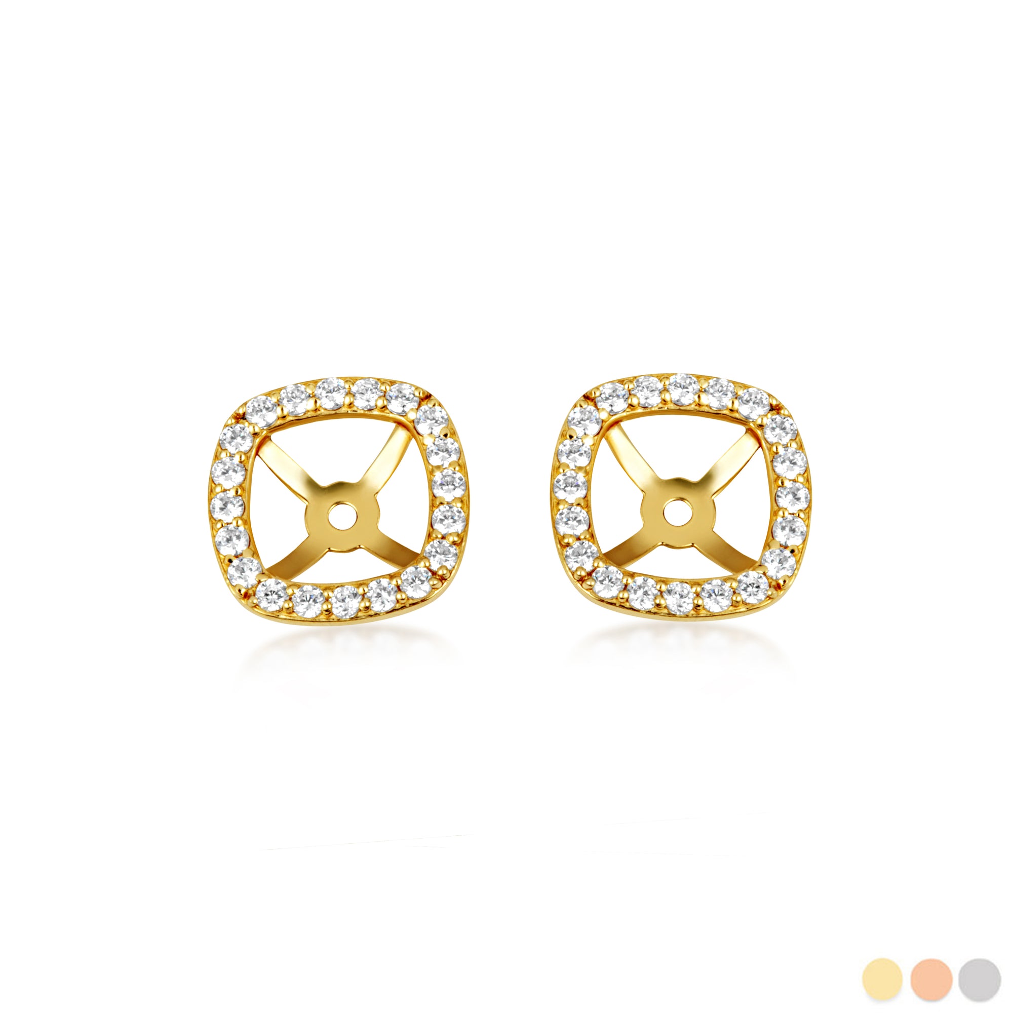14K Gold Lab-Grown Diamond Square Halo Earring Jacket Studs