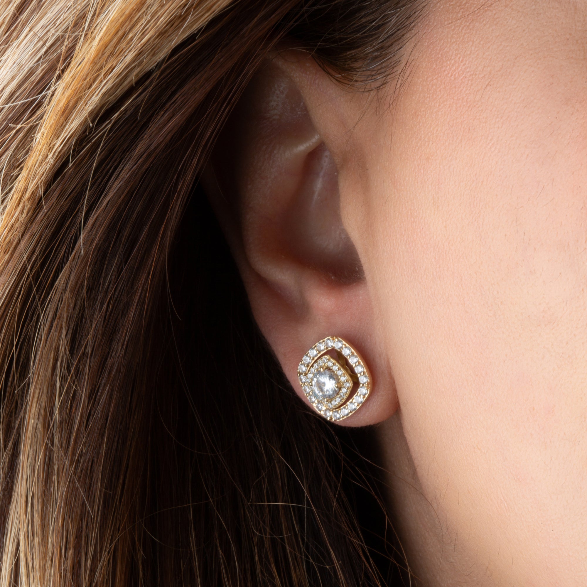 14K Gold Lab-Grown Diamond Square Halo Earring Jacket Studs, view 2