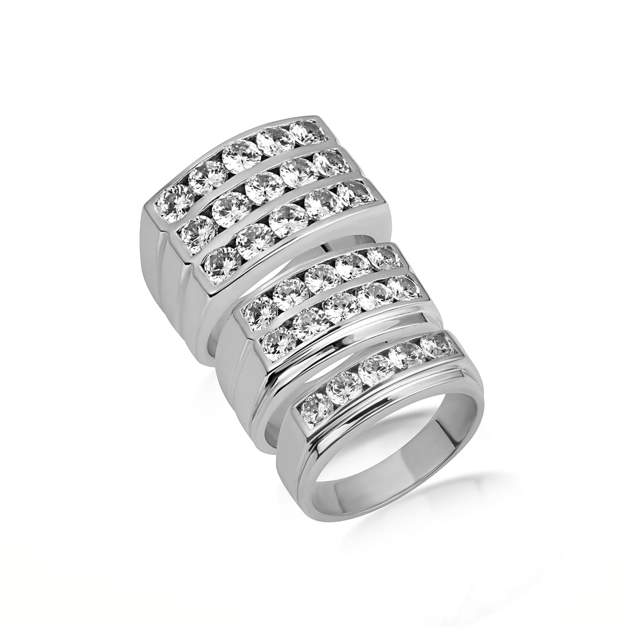 14K Gold Lab-Grown Diamond Three Band Wedding Ring Set, view 8