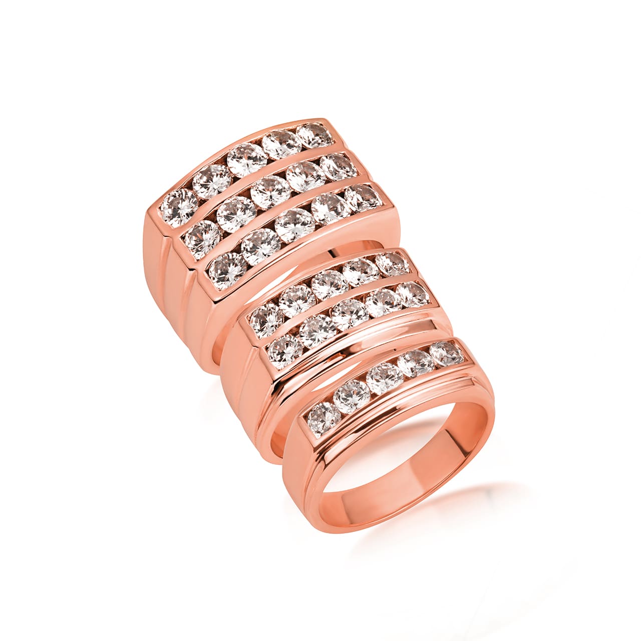 14K Gold Lab-Grown Diamond Three Band Wedding Ring Set, view 12