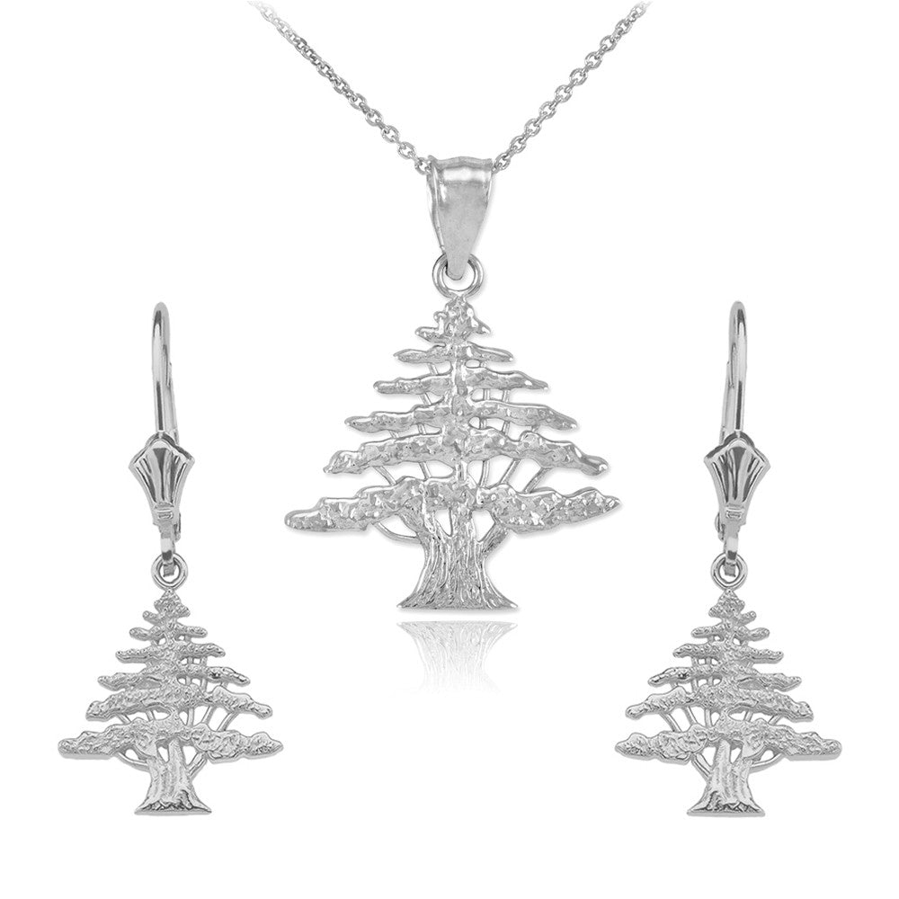 14K Gold Lebanese Cedar Tree Necklace Earring Set, view 3