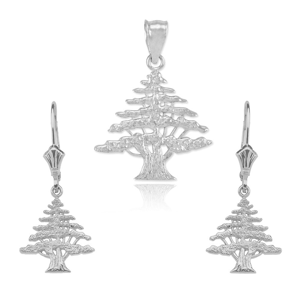 14K Gold Lebanese Cedar Tree Necklace Earring Set, view 4