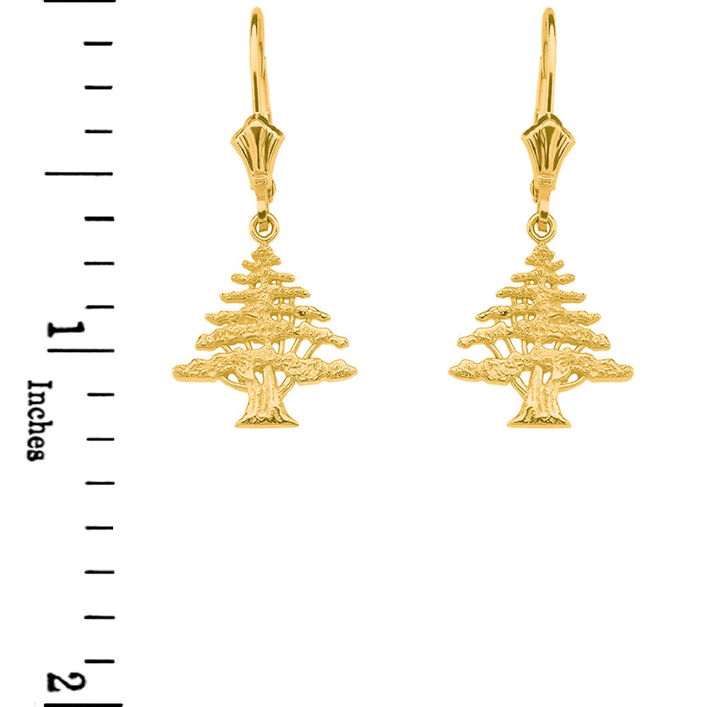 14K Gold Lebanese Cedar Tree Necklace Earring Set, view 7