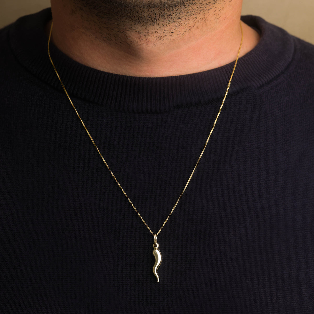 14K Gold Lucky Italian Horn Cornicello Pendant Necklace, view 2