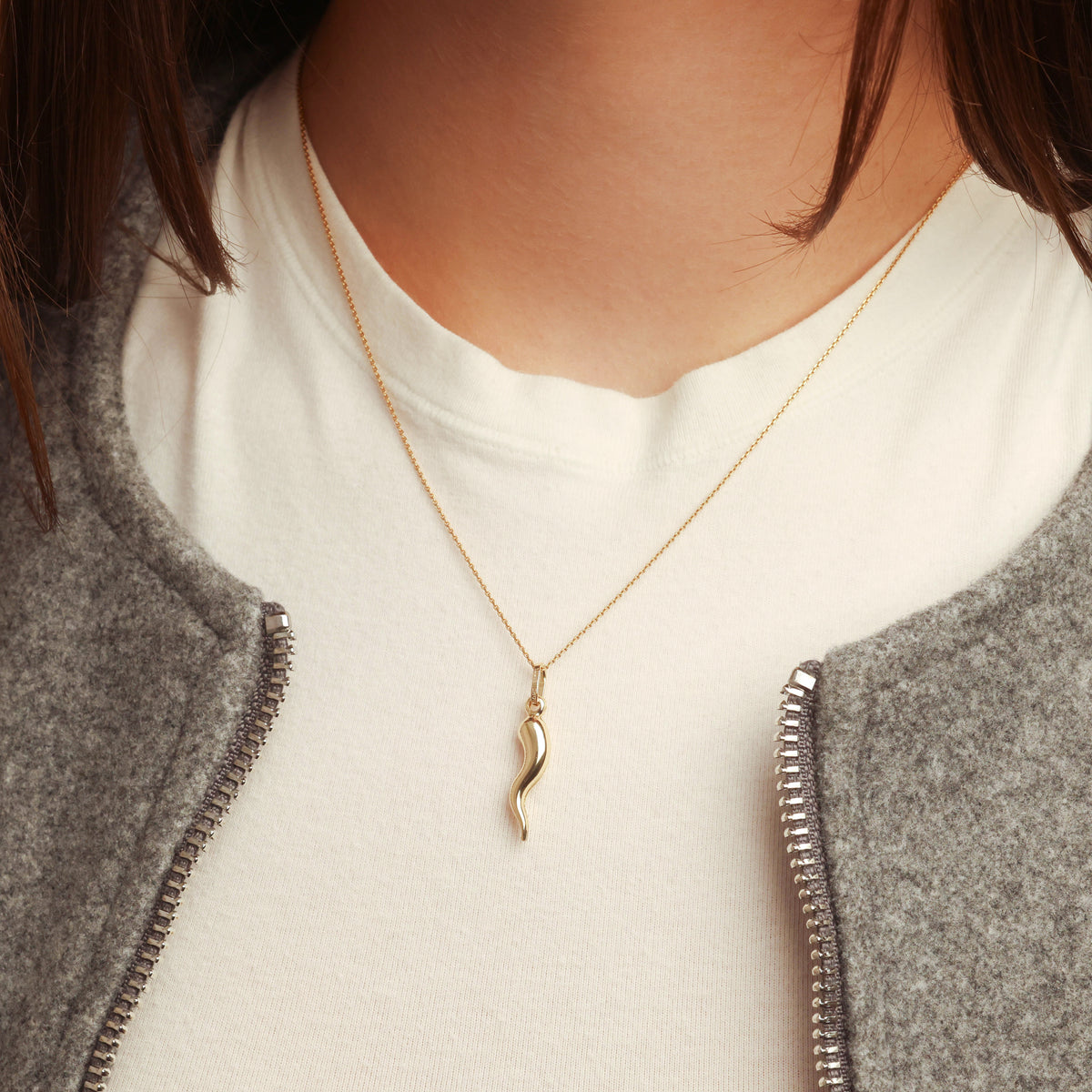 14K Gold Lucky Italian Horn Cornicello Pendant Necklace, view 3