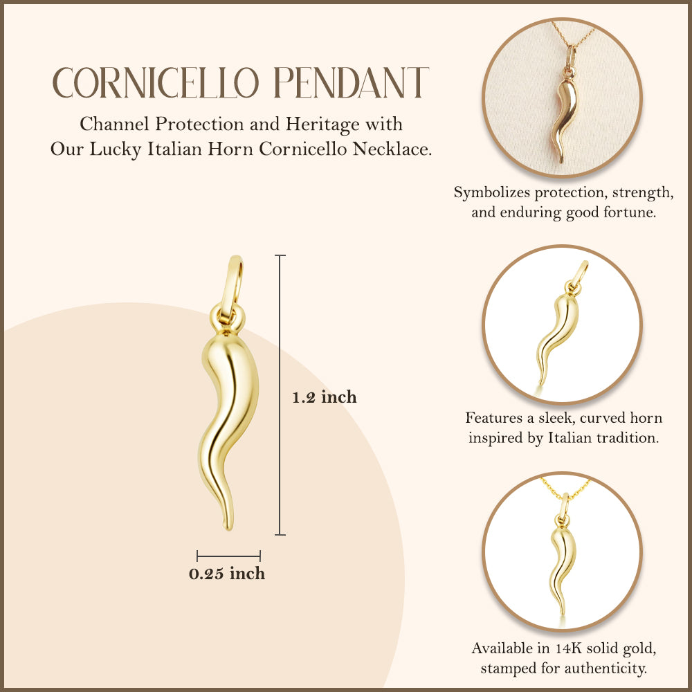 14K Gold Lucky Italian Horn Cornicello Pendant Necklace, view 4