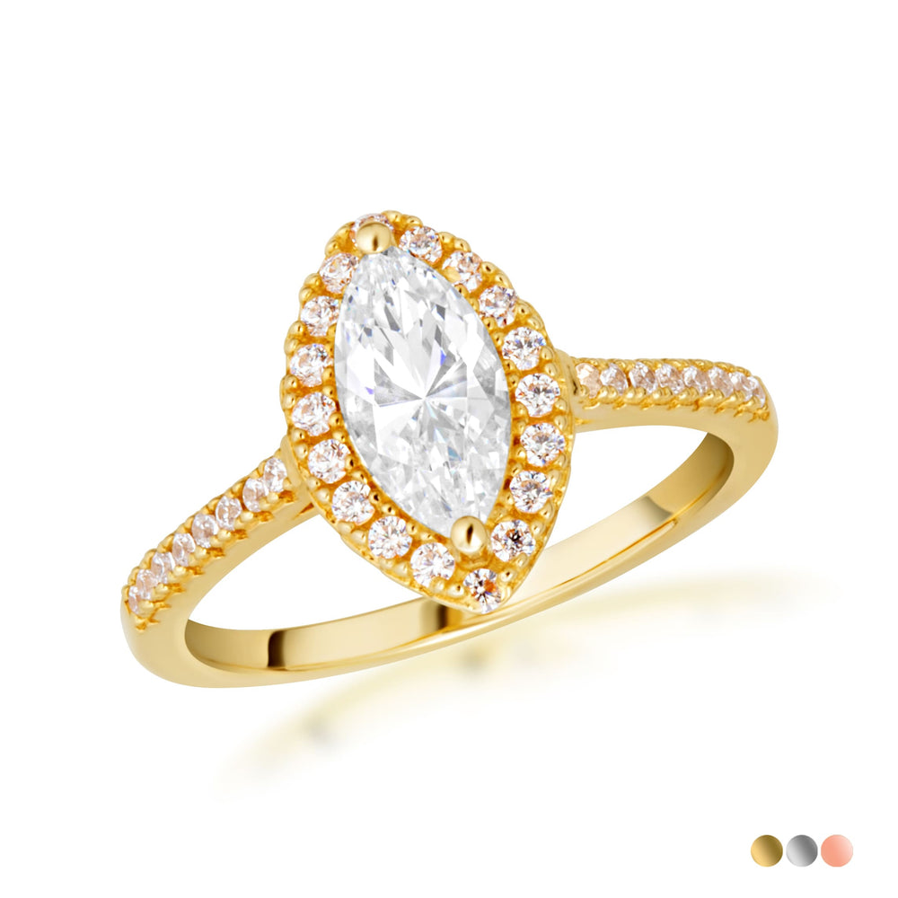 14K Gold Marquise Cut Lab-Grown Diamond Halo Engagement Ring