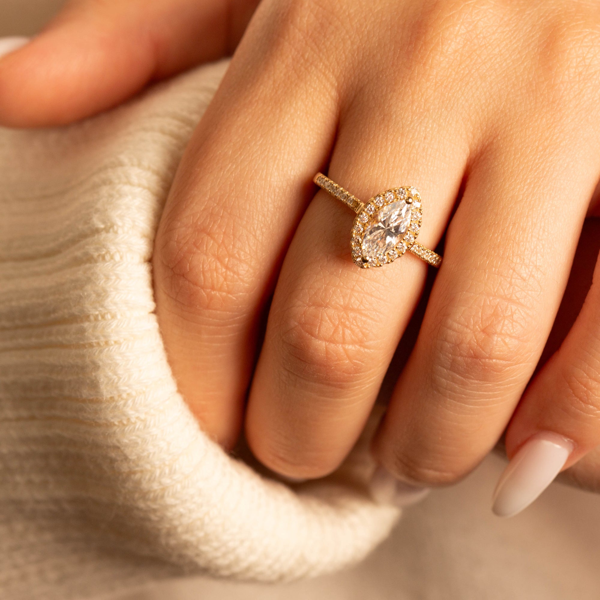 14K Gold Marquise Cut Lab-Grown Diamond Halo Engagement Ring, view 2