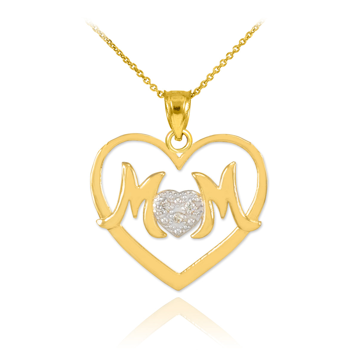 14K Gold Mom Diamond Heart Mother's Pendant Necklace, view 2
