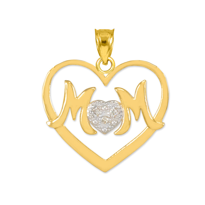 14K Gold Mom Diamond Heart Mother's Pendant Necklace, view 3
