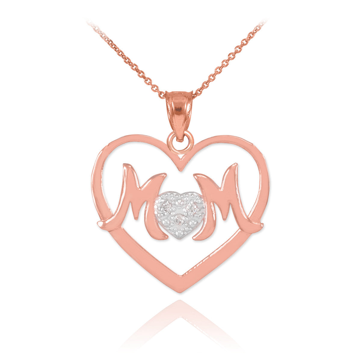 14K Gold Mom Diamond Heart Mother's Pendant Necklace, view 4