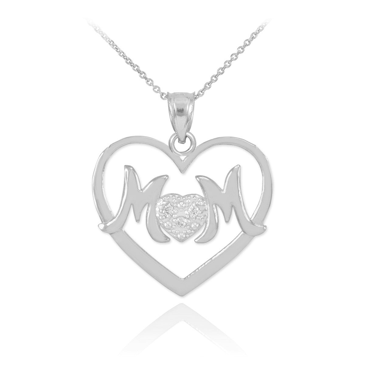 14K Gold Mom Diamond Heart Mother's Pendant Necklace, view 5