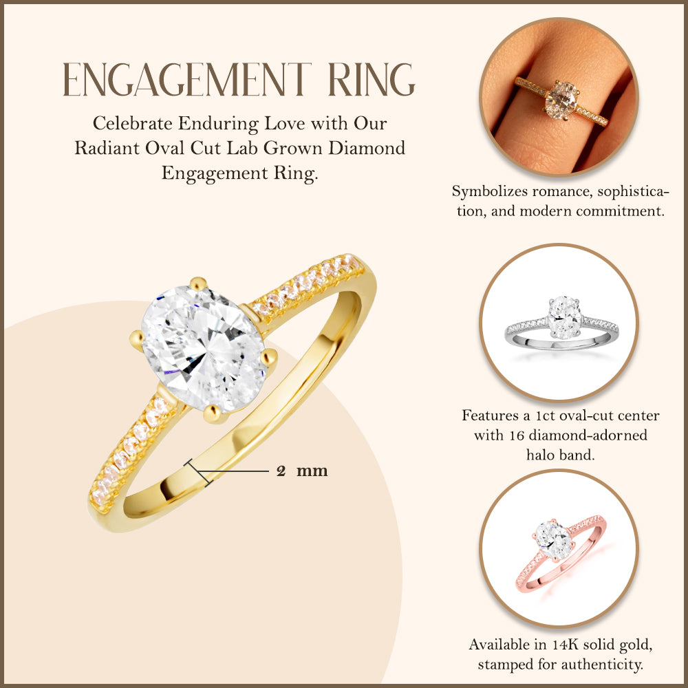 14K Gold Oval Cut Lab-Grown Diamond Engagement Ring 1.13cts, view 3