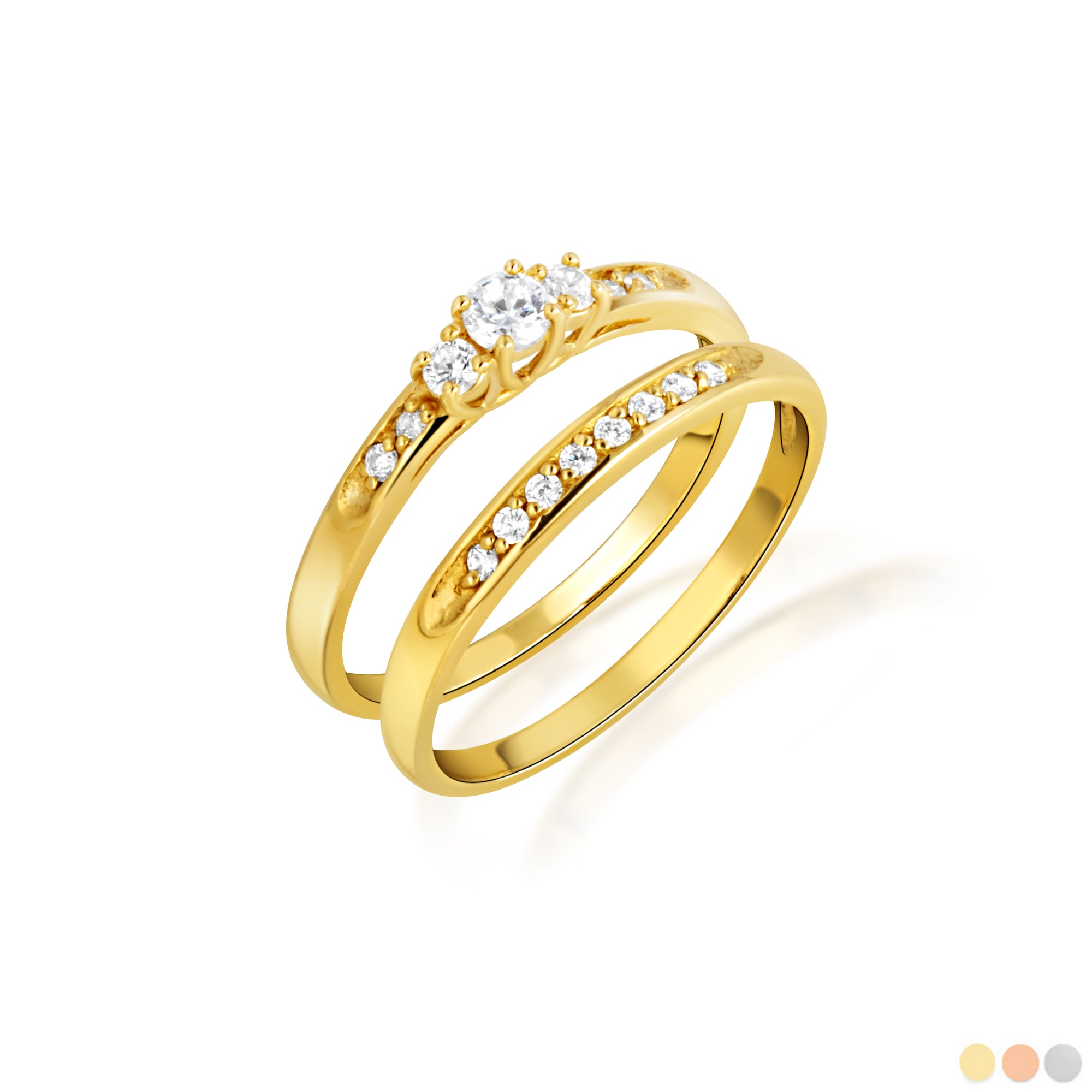 14K Gold Pave Lab-Grown Triple Set Diamond Wedding Band Ring Set