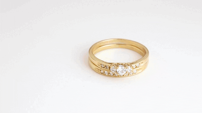 14K Gold Pave Lab-Grown Triple Set Diamond Wedding Band Ring Set, view 5