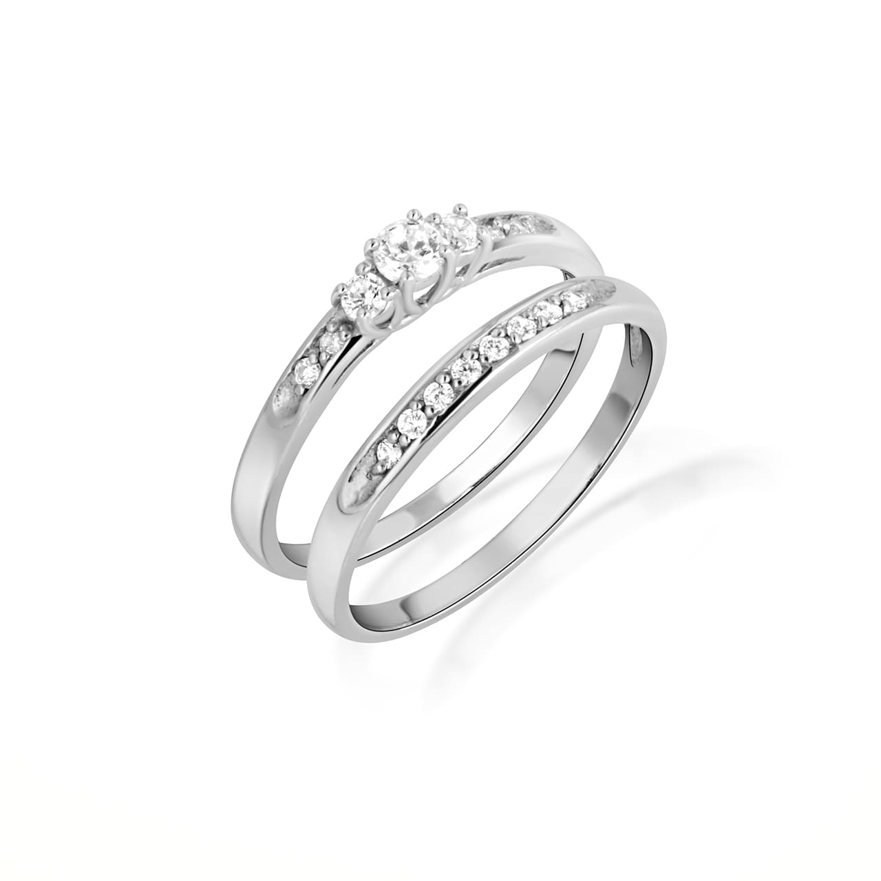 14K Gold Pave Lab-Grown Triple Set Diamond Wedding Band Ring Set, view 8