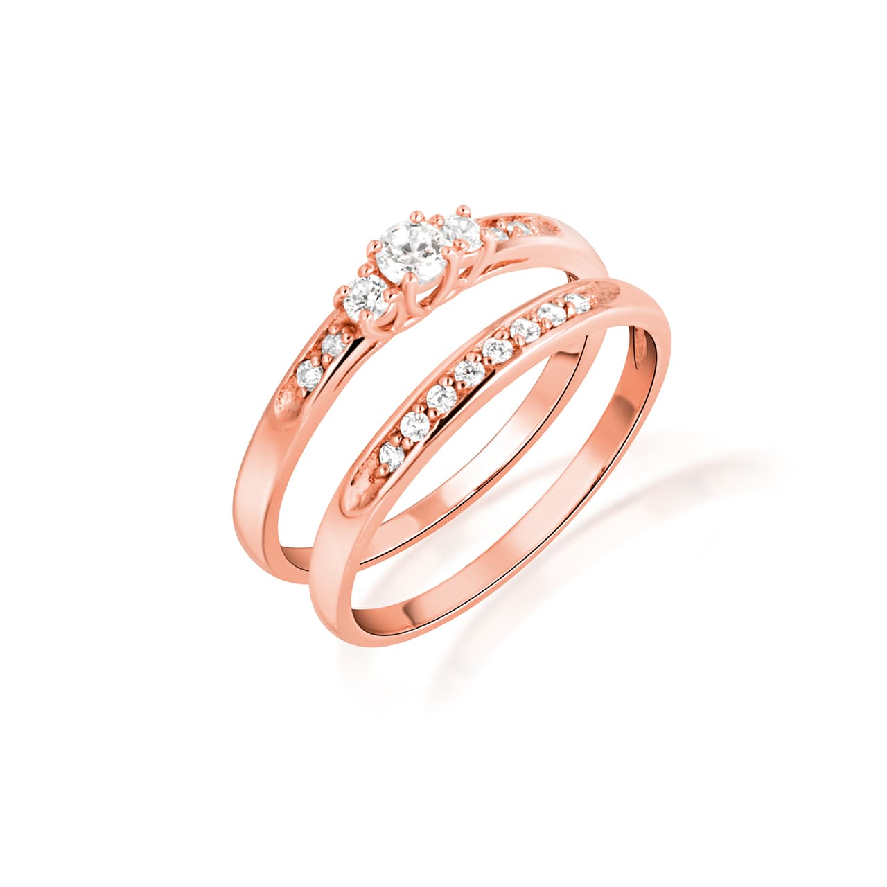 14K Gold Pave Lab-Grown Triple Set Diamond Wedding Band Ring Set, view 13