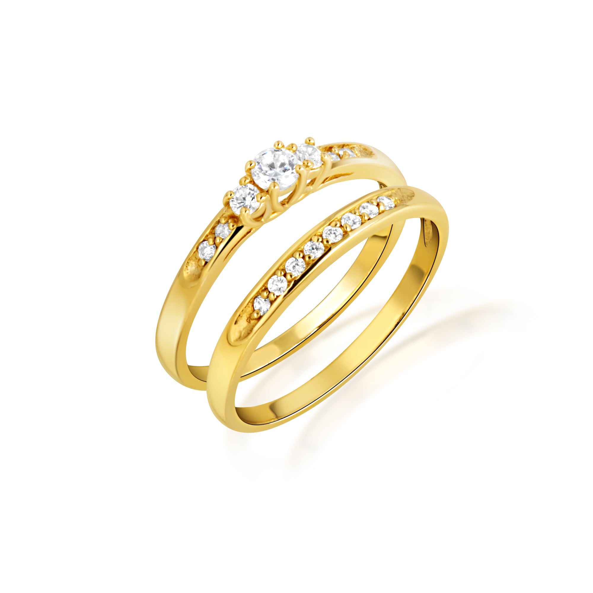 14K Gold Pave Lab-Grown Triple Set Diamond Wedding Band Ring Set, view 14