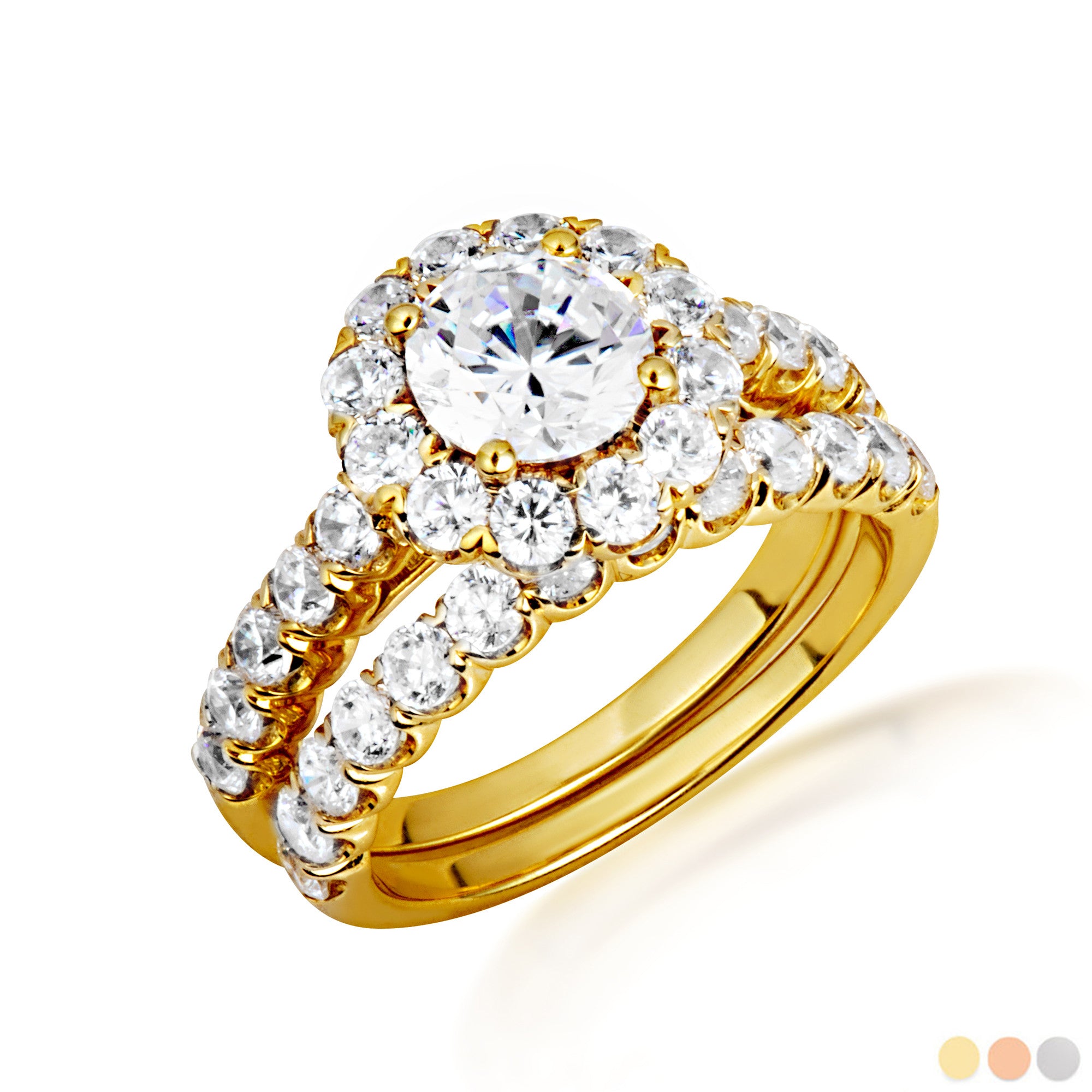 14K Gold Pave Set Lab-Grown Diamond Engagement Wedding Ring Set
