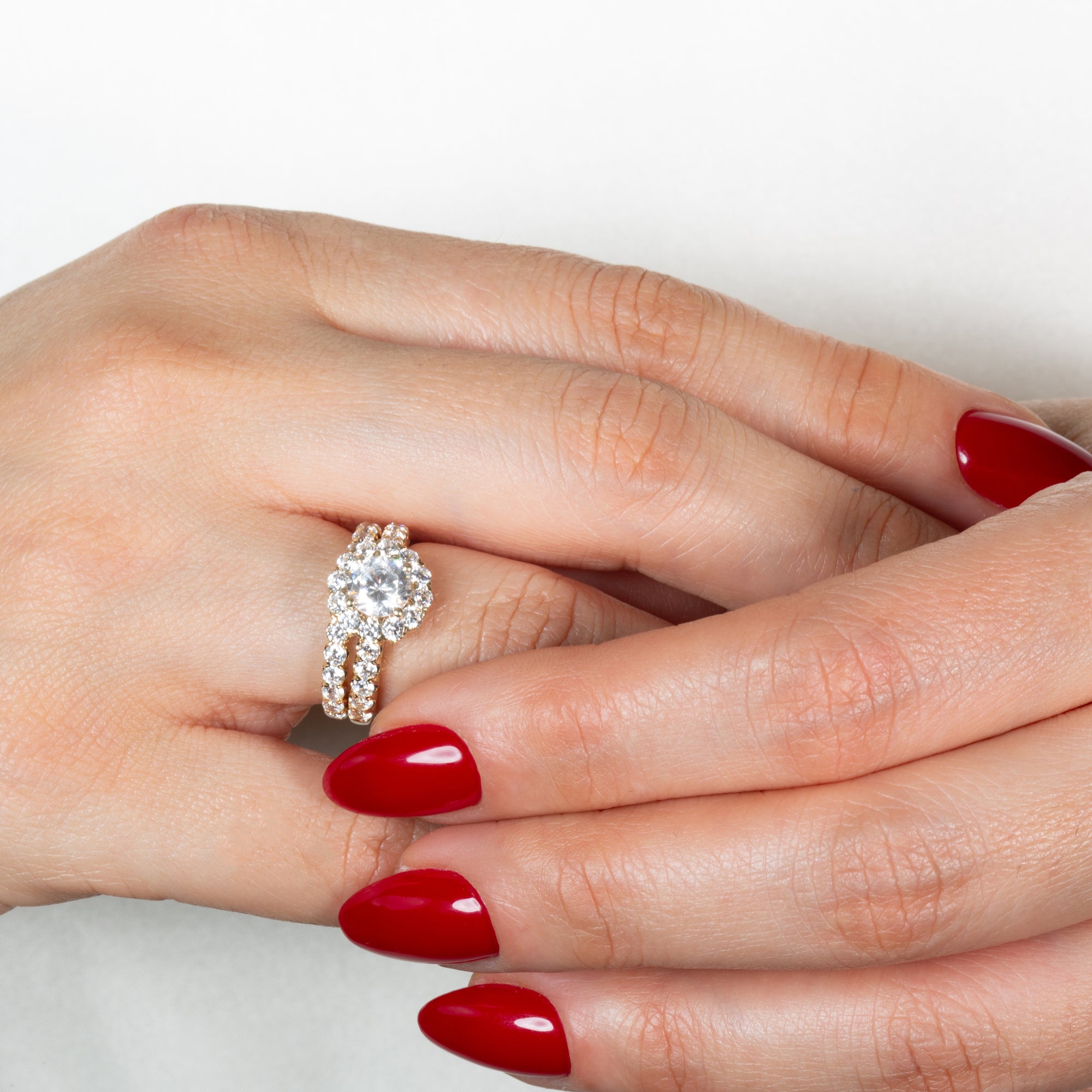 14K Gold Pave Set Lab-Grown Diamond Engagement Wedding Ring Set, view 2