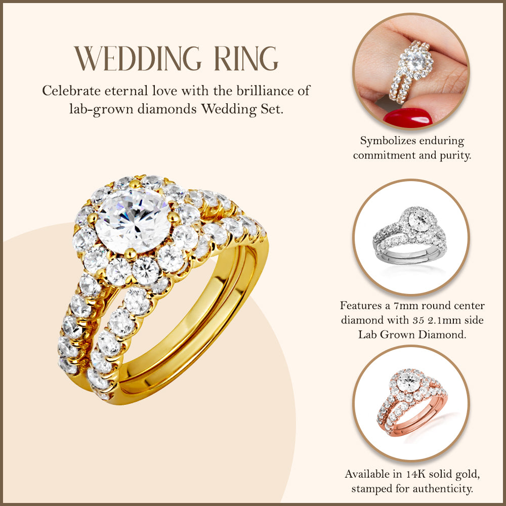 14K Gold Pave Set Lab-Grown Diamond Engagement Wedding Ring Set, view 3