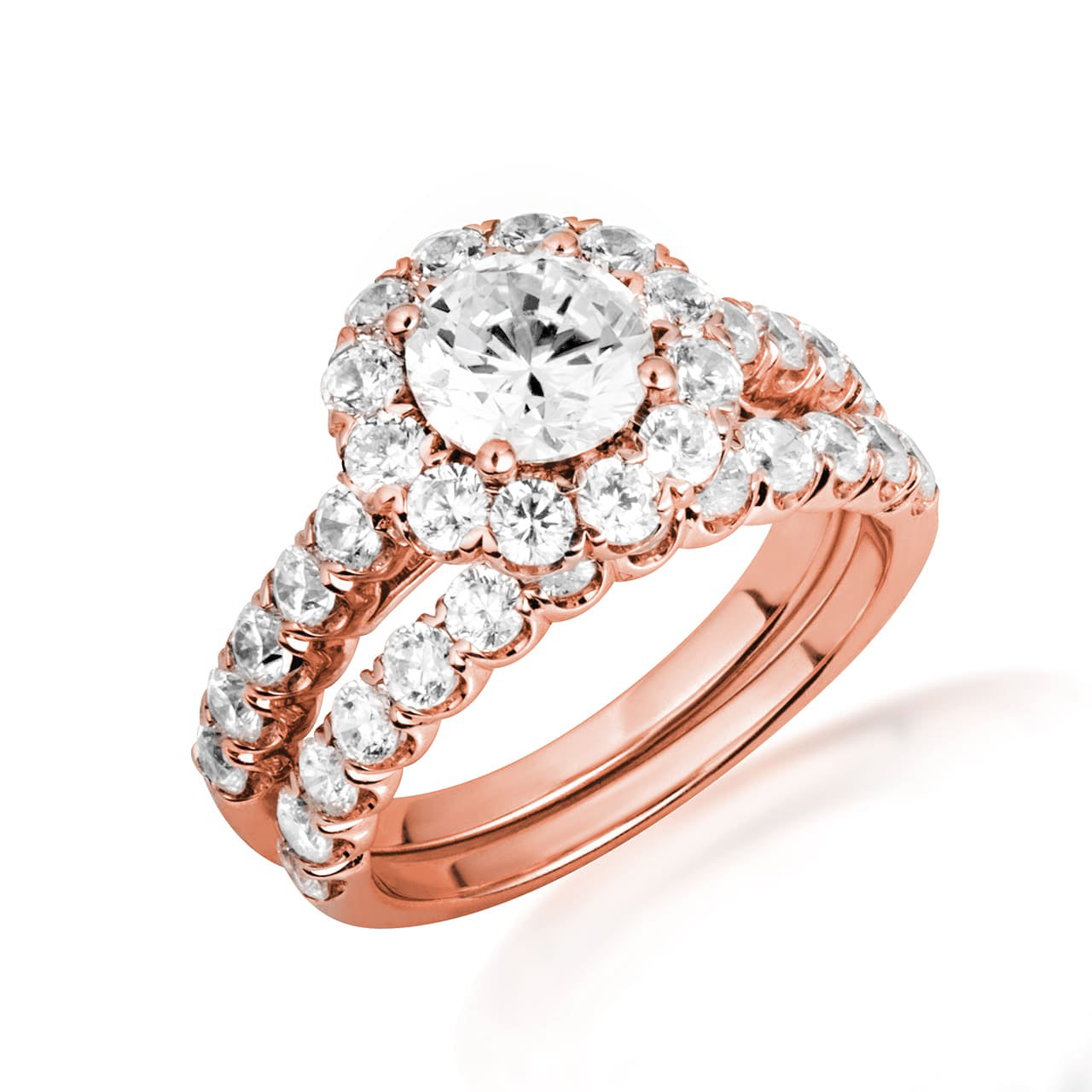 14K Gold Pave Set Lab-Grown Diamond Engagement Wedding Ring Set, view 4