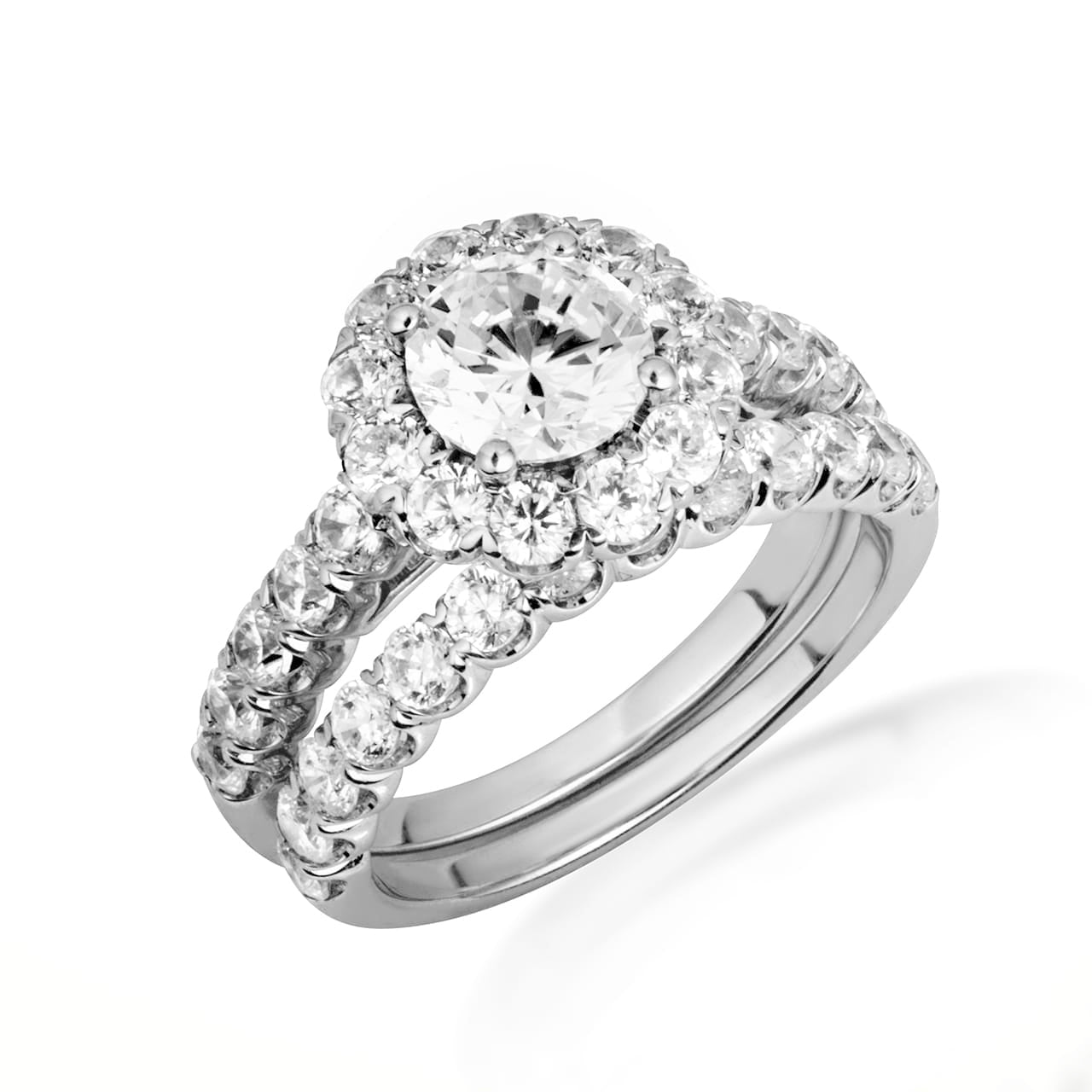 14K Gold Pave Set Lab-Grown Diamond Engagement Wedding Ring Set, view 5