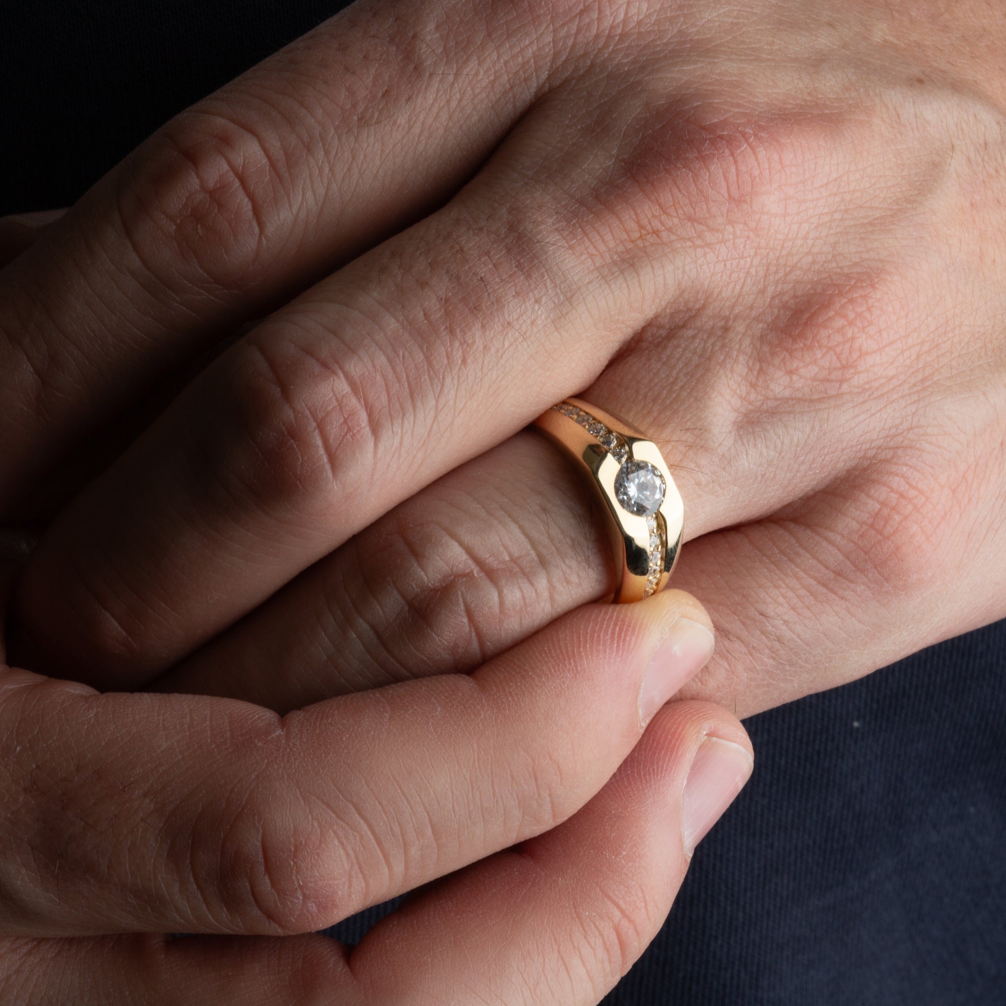 14K Gold Pave Set Lab-Grown Diamond Men's Ring, view 2