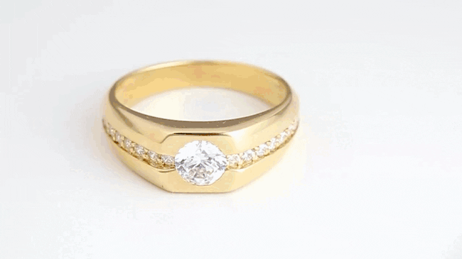 14K Gold Pave Set Lab-Grown Diamond Men's Ring, view 3