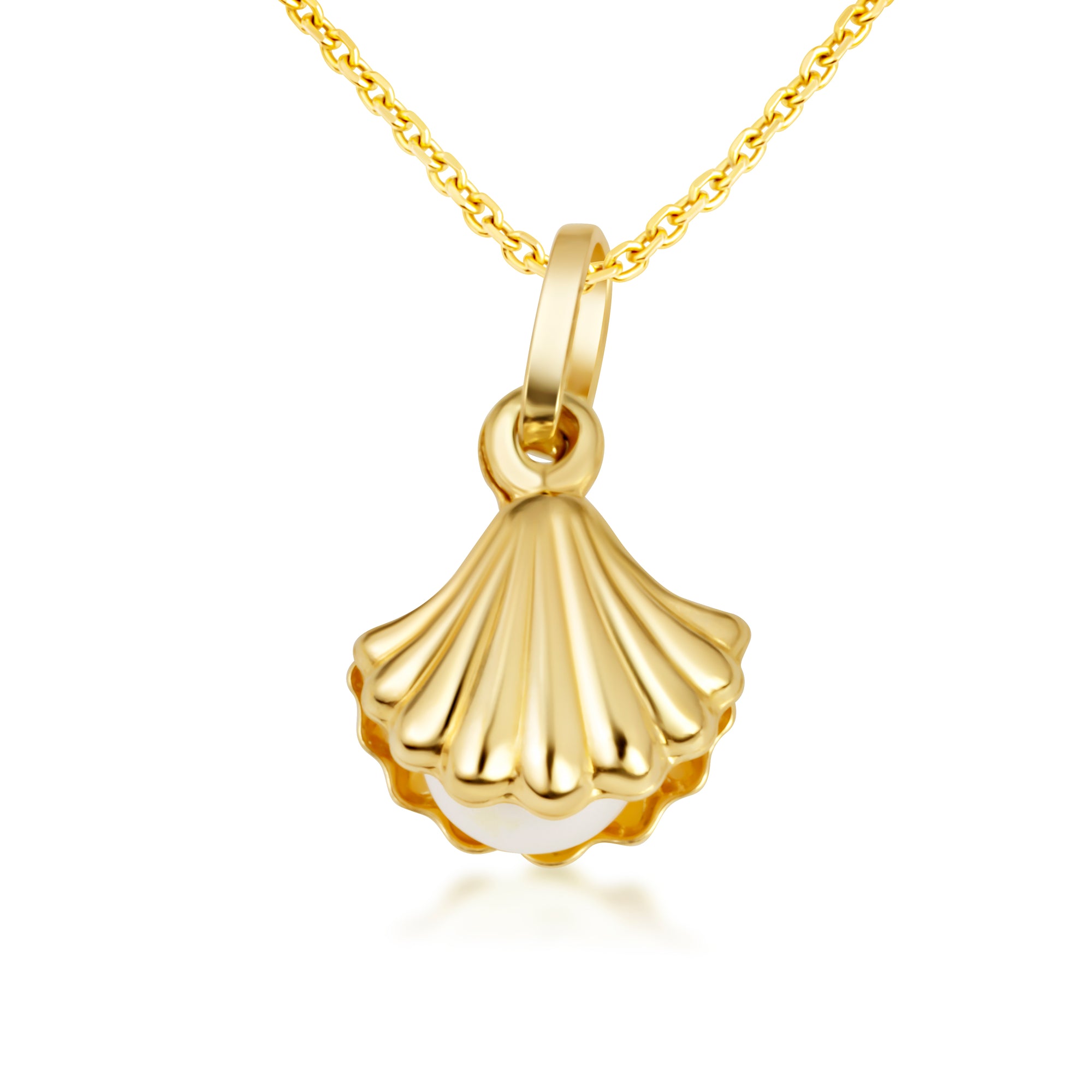 14K Gold Pearl Seashell Necklace, view 5