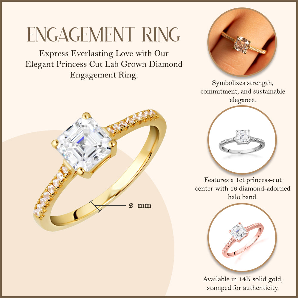 14K Gold Princess Cut Lab-Grown Diamond Engagement Ring 1.13cts, view 3
