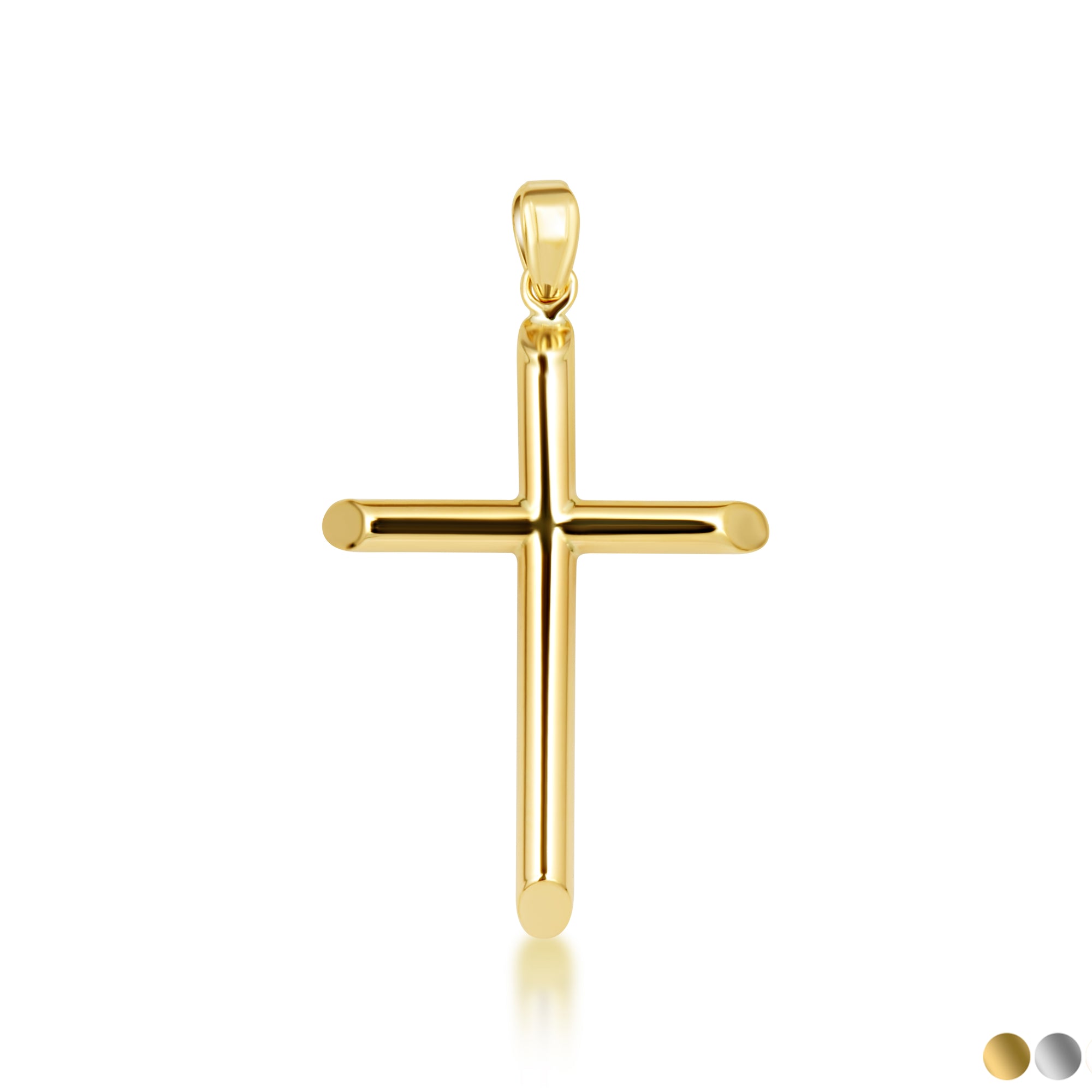 14K Gold Religious Cross Crucifix Tube Pendant Necklace