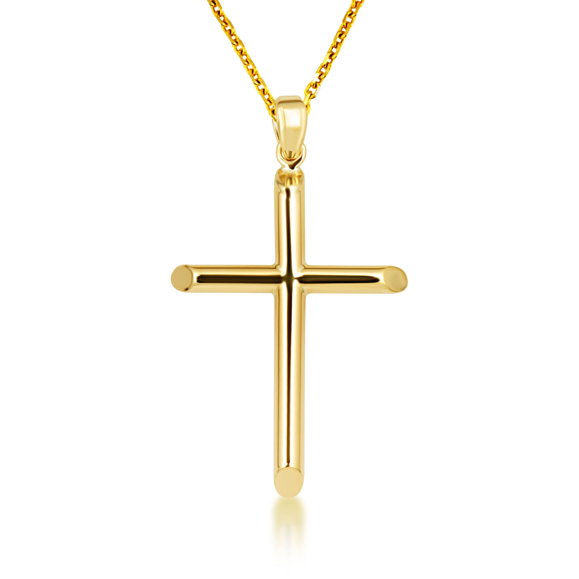 14K Gold Religious Cross Crucifix Tube Pendant Necklace, view 4