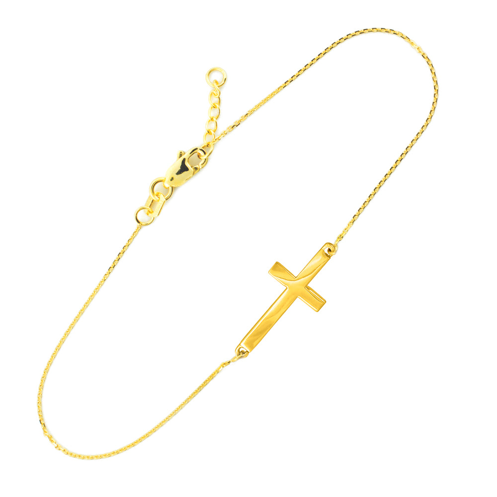 14K Gold Religious Sideways Cross Bracelet