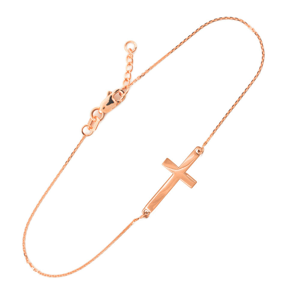 14K Gold Religious Sideways Cross Bracelet, view 4