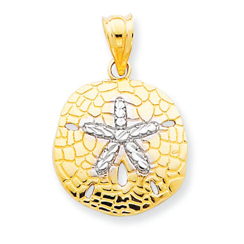 14K Gold Rhodium Polished Diamond-cut Sand Dollar Pendant Necklace