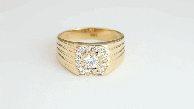 14K Gold Ribbed Lab-Grown Diamond Square Halo Men's Ring, view 3