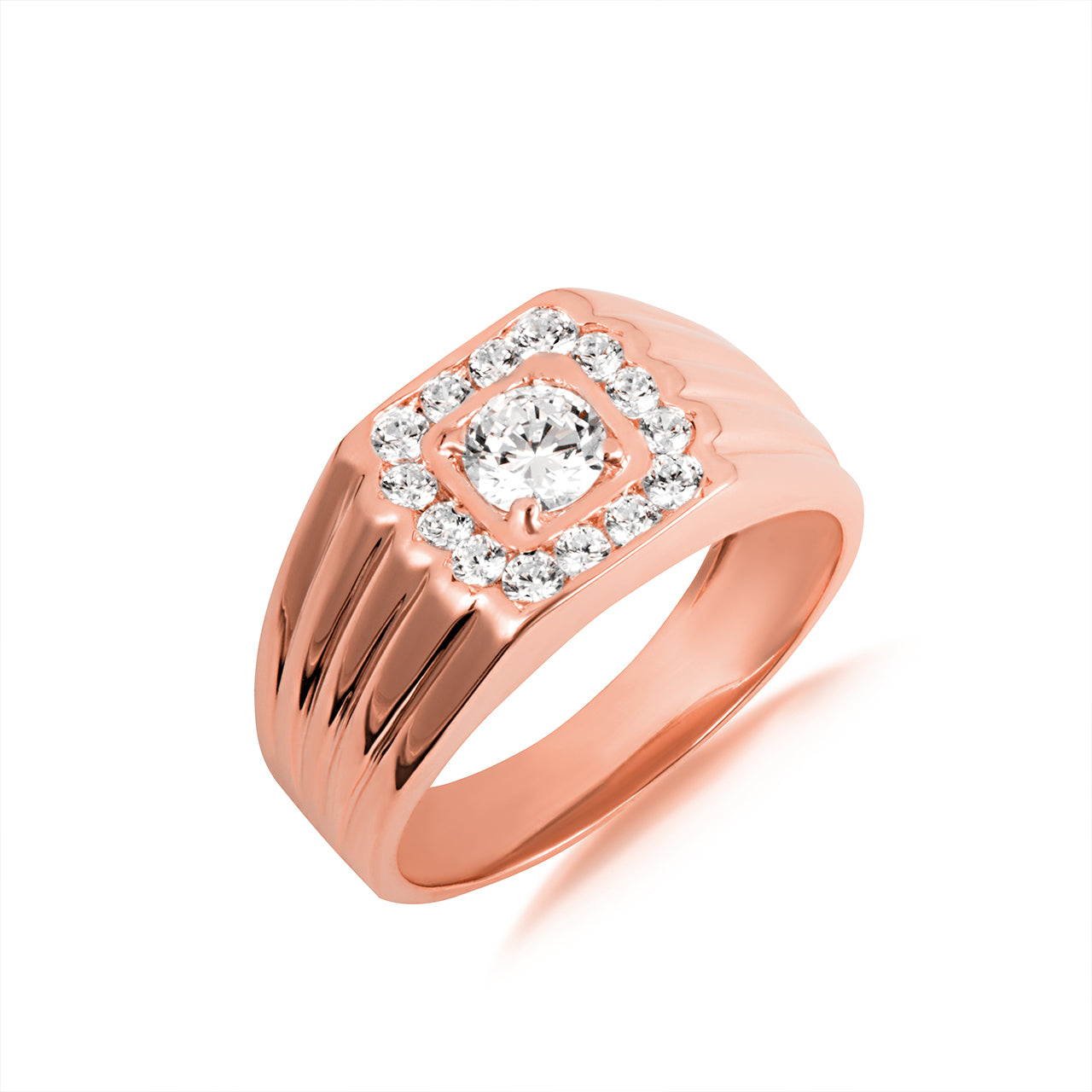 14K Gold Ribbed Lab-Grown Diamond Square Halo Men's Ring, view 5
