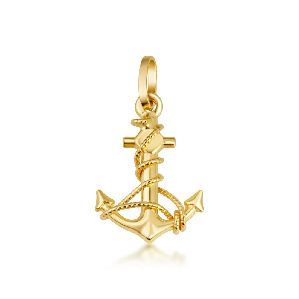 14K Gold Rope Anchor Pendant Necklace