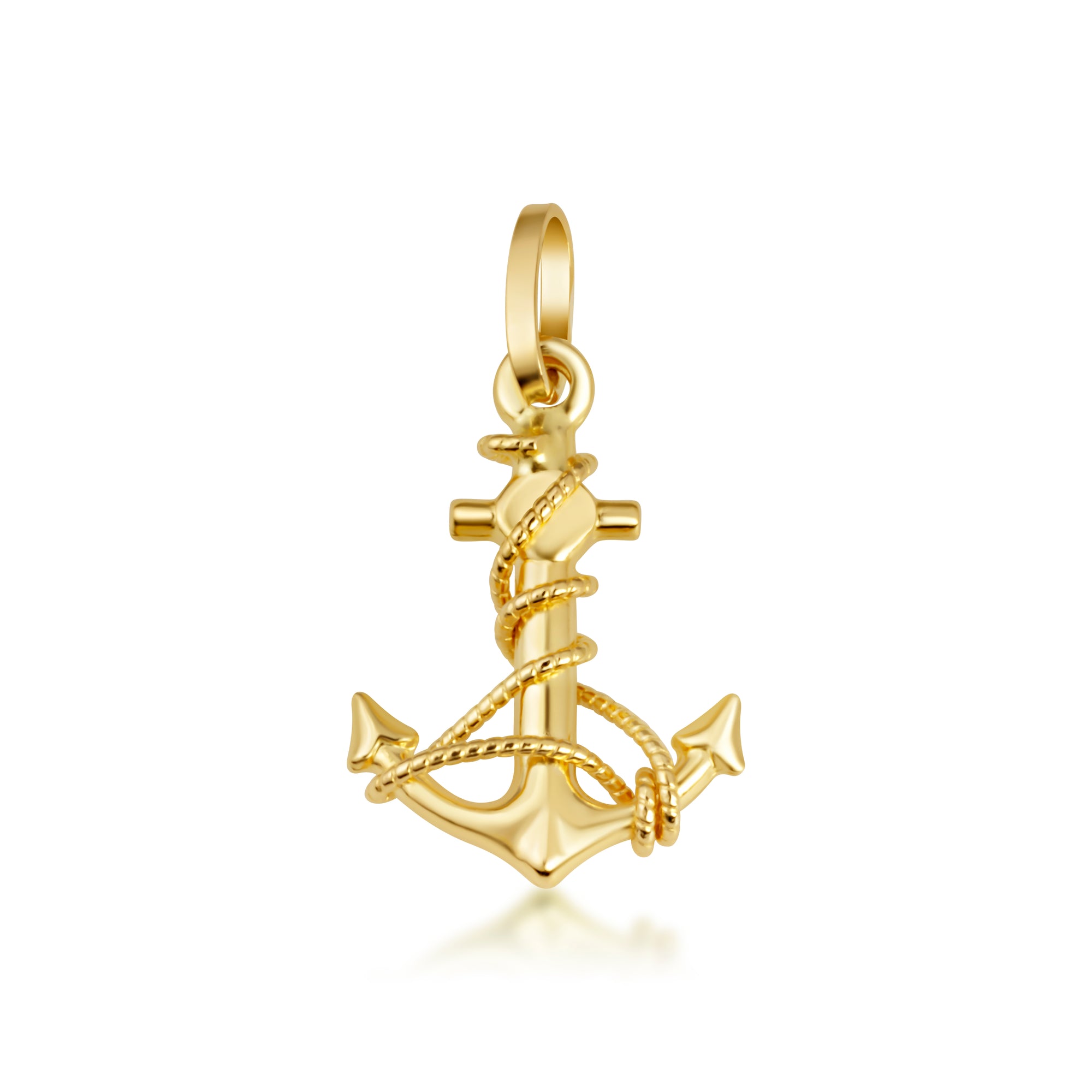 14K Gold Rope Anchor Pendant Necklace