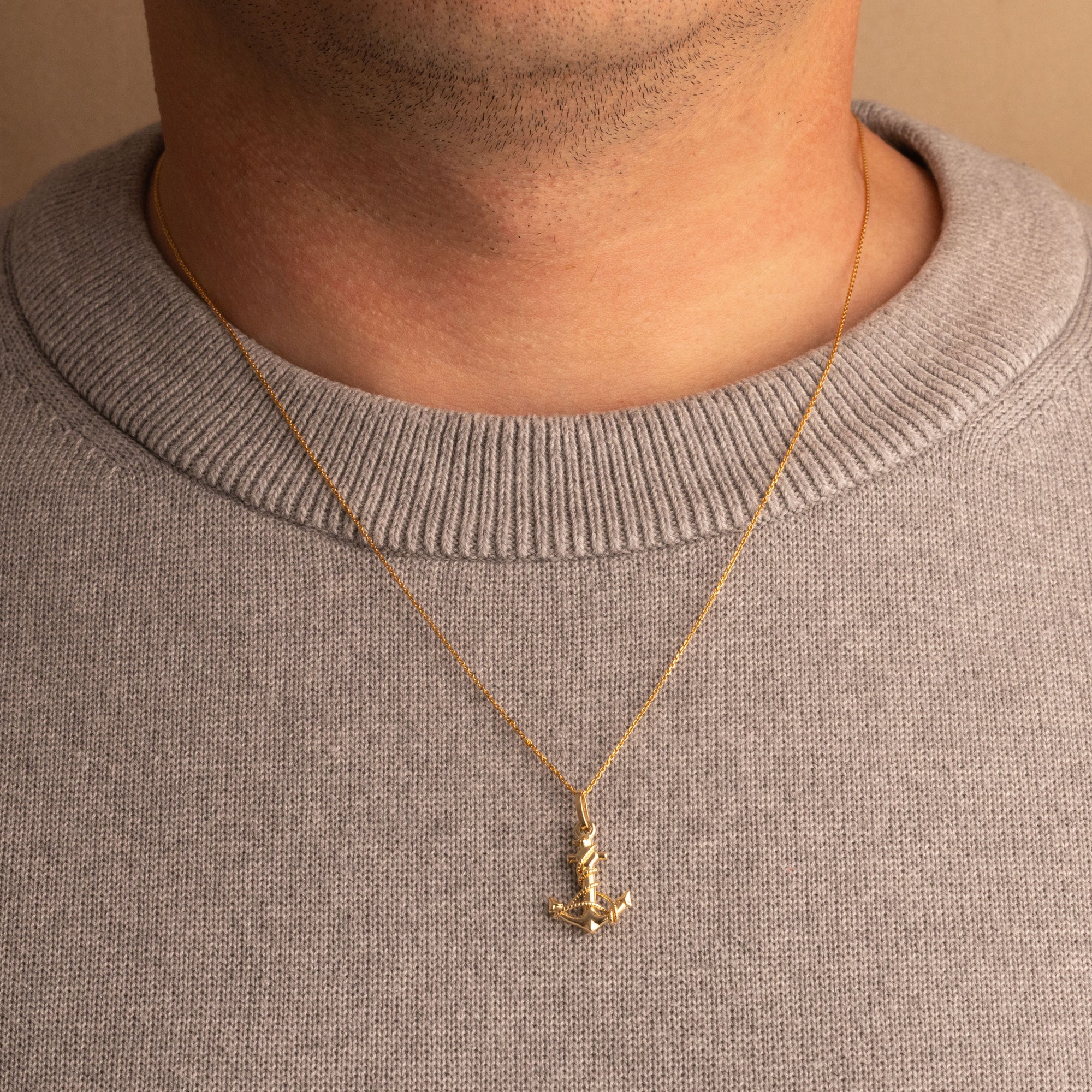 14K Gold Rope Anchor Pendant Necklace, view 2