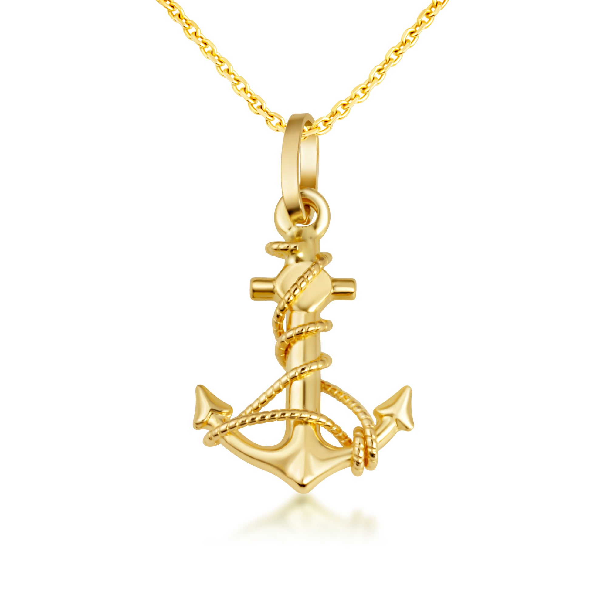 14K Gold Rope Anchor Pendant Necklace, view 5
