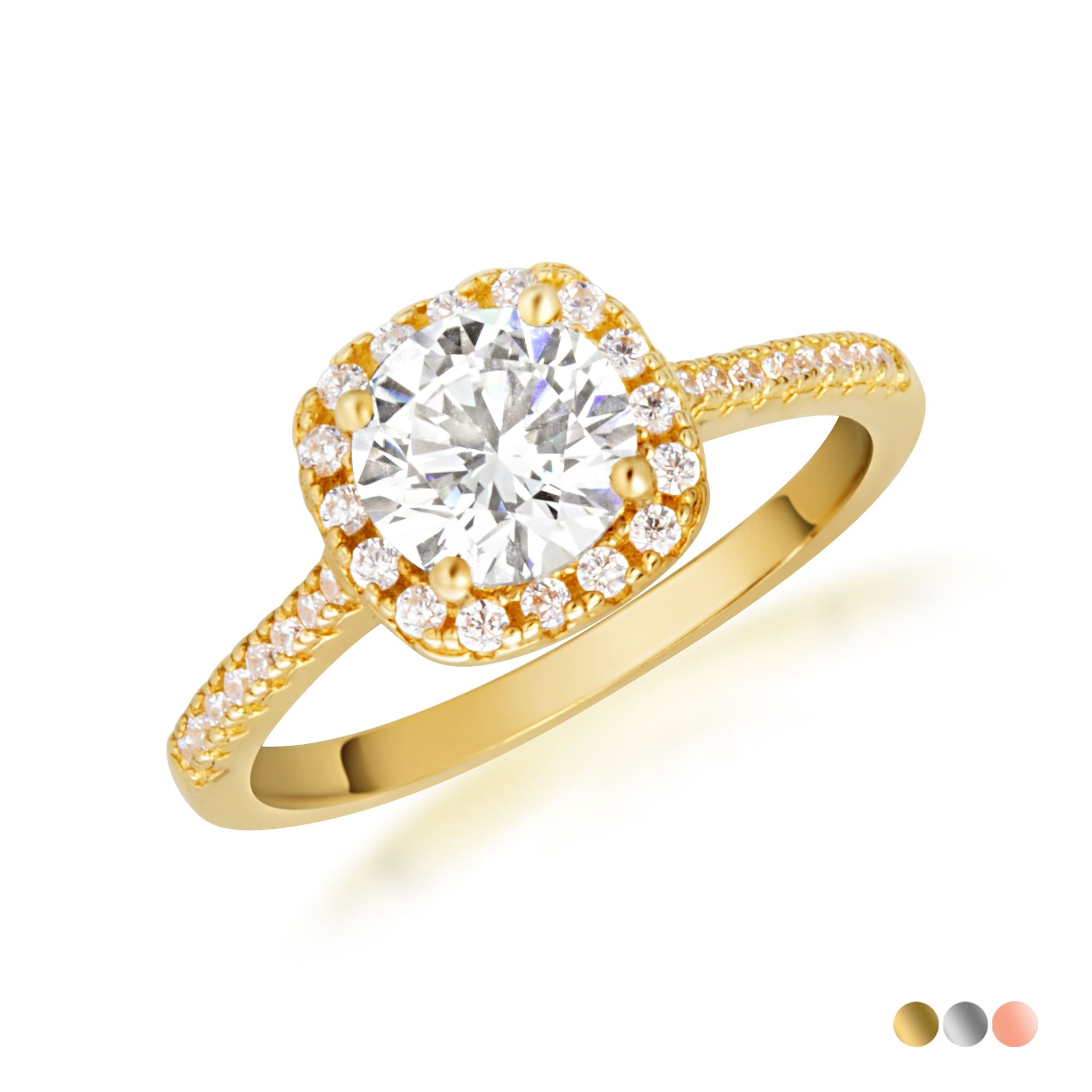 14K Gold Round Cut Lab-Grown Diamond Halo Engagement Ring