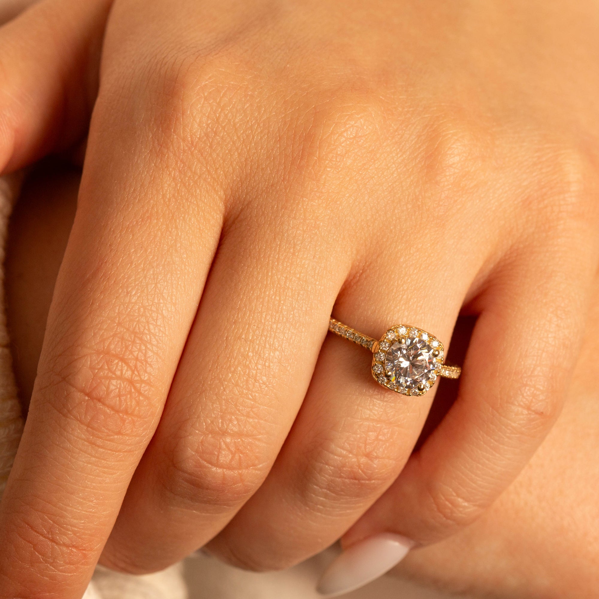 14K Gold Round Cut Lab-Grown Diamond Halo Engagement Ring, view 2