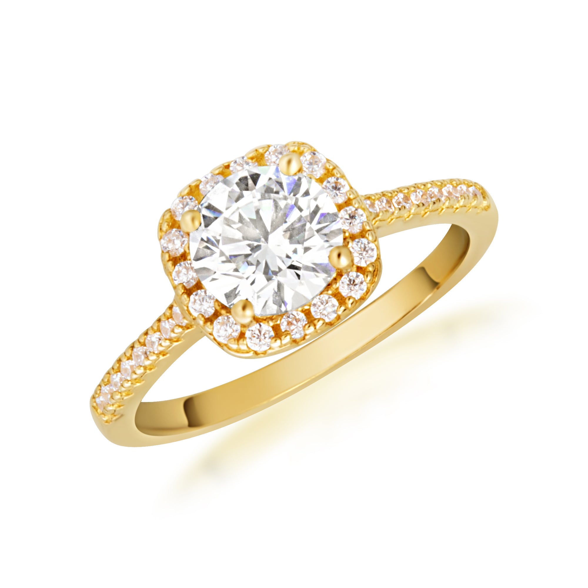 14K Gold Round Cut Lab-Grown Diamond Halo Engagement Ring, view 6