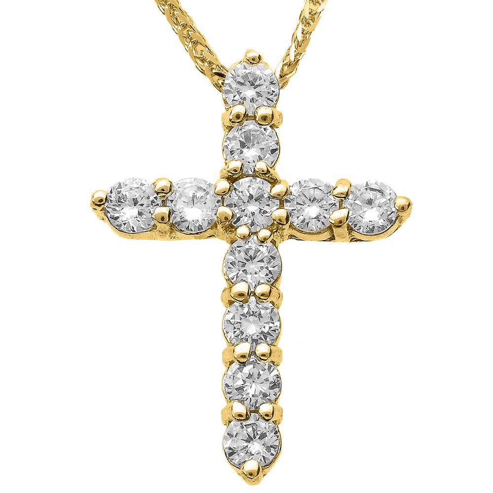 14K Gold Round Diamond Cross Necklace