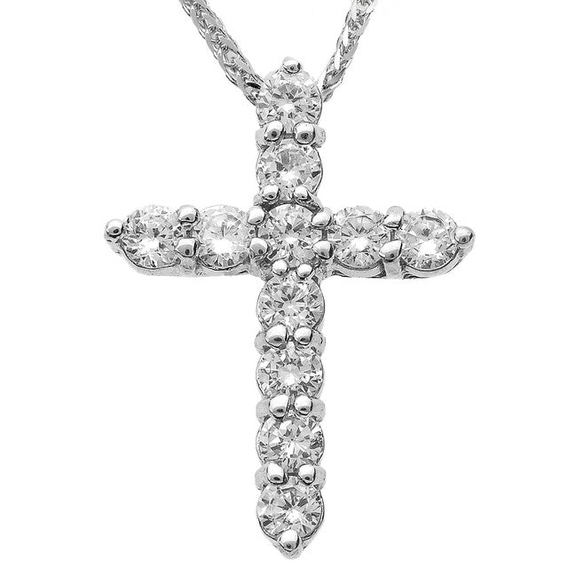 14K Gold Round Diamond Cross Necklace, view 2